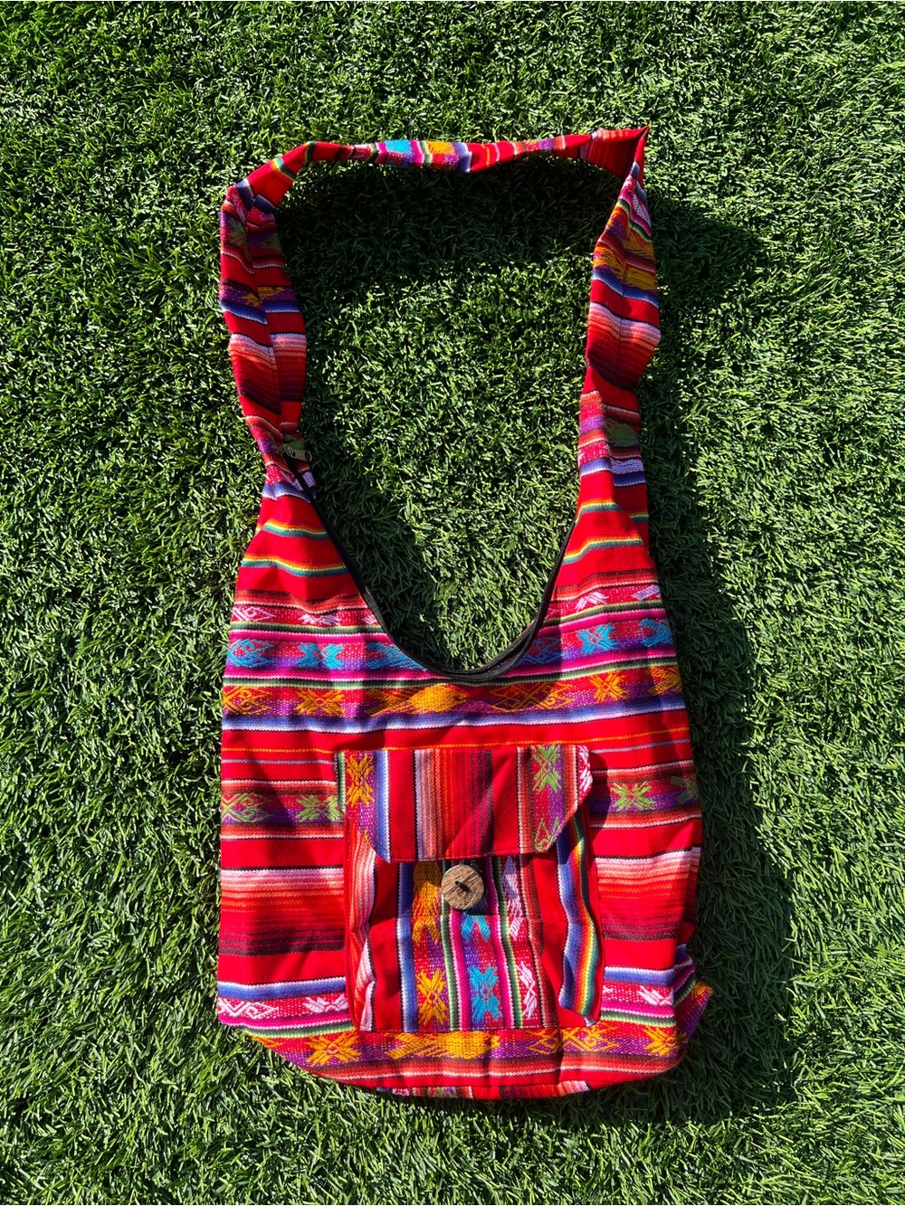 Source Unknown Red Multicolor Handwoven Shoulder Bag